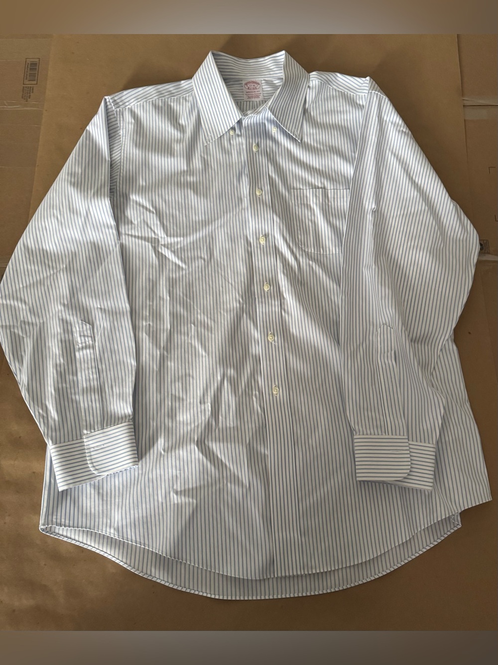 Brooks Brothers Blue Stripe Button Down 17-36 L/XL Madison Supima Cotton $198